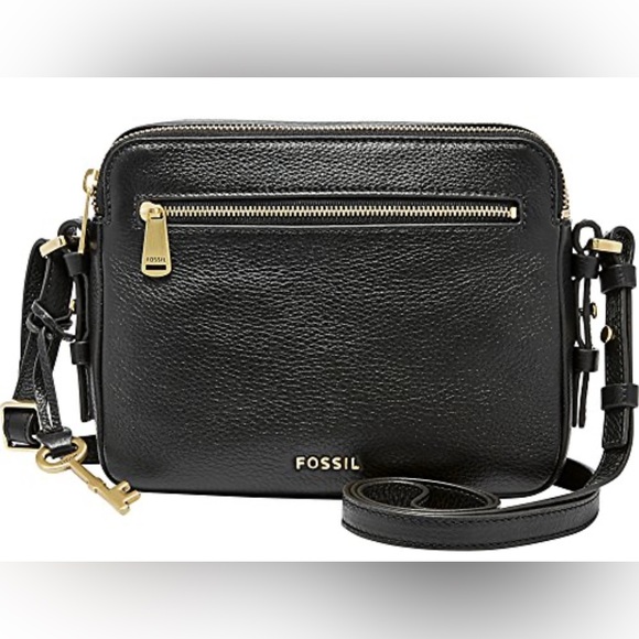 Fossil Handbags - Fossil Black piper toaster pebbled Leather Crossbody with Gold Accents